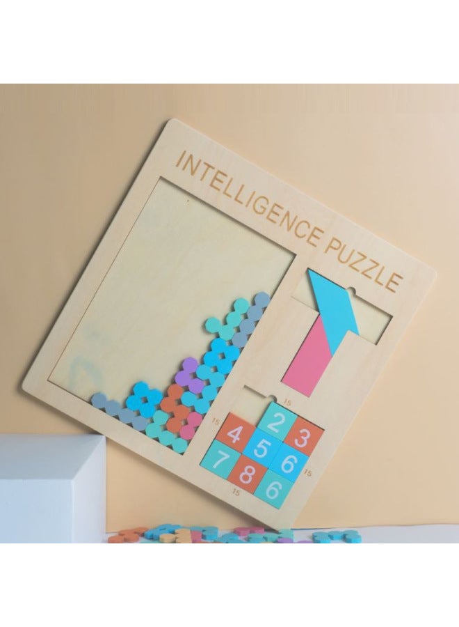 Tetris Jigsaw Jigsaw Wood Children's Early Childhood Education And Intelligence Boys' And Girls' Toys Jigsaw Puzzle-Color:Tetris + Heart Shape + Nine-square Grid - Image 5